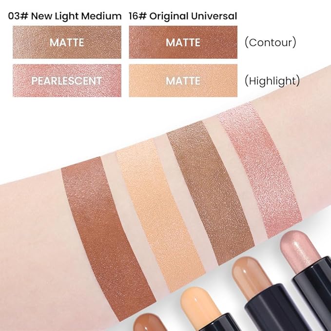 evpct 2in1 Face Shaping & Contouring Stick Cream Contour Concealer Bronzer Stick Makeup Kit for Face Highlighter Makeup Stick contorno maquillaje de maquillaje, NEW Light Medium + ORIGINAL Universal