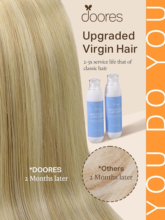 DOORES Hair Extensions Tape in Human Hair, Light Blonde Highlighted Golden Blonde 20 Inch 40pcs 100g, Tape in Hair Extensions Reamy Straight Hair Natural Hair