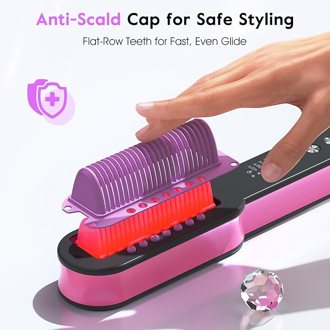slopehill Steam Hair Straightener Brush – Ionic Steam Straightening Brush for Smooth, Frizz-Free Hair, Fast Heating, 4 Adjustable Temperature, Anti-Scald Design