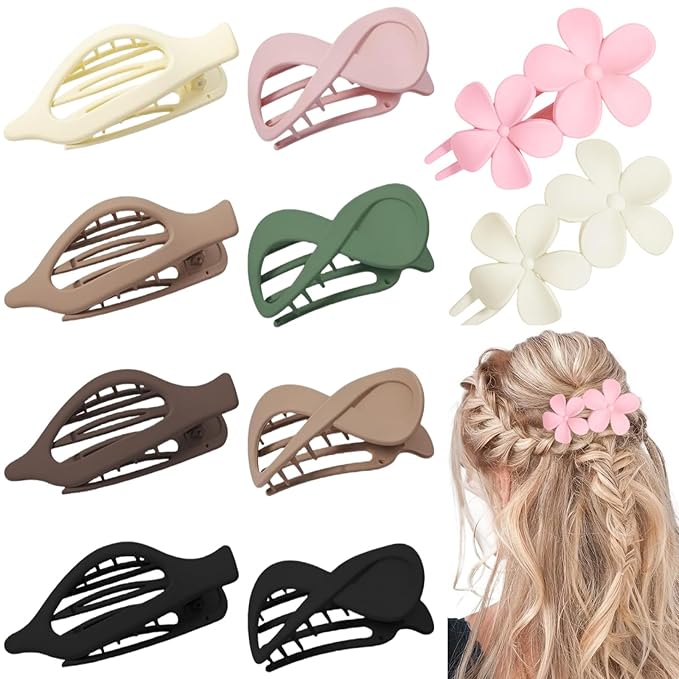 10 Pcs Flat Hair Clips for Women, Lay Flat Claw Clips French Glossy Claw Clips for Thick & Thin Hair No-Slip Hair Claw Strong Hold Barrettes Hair Clamps for Women