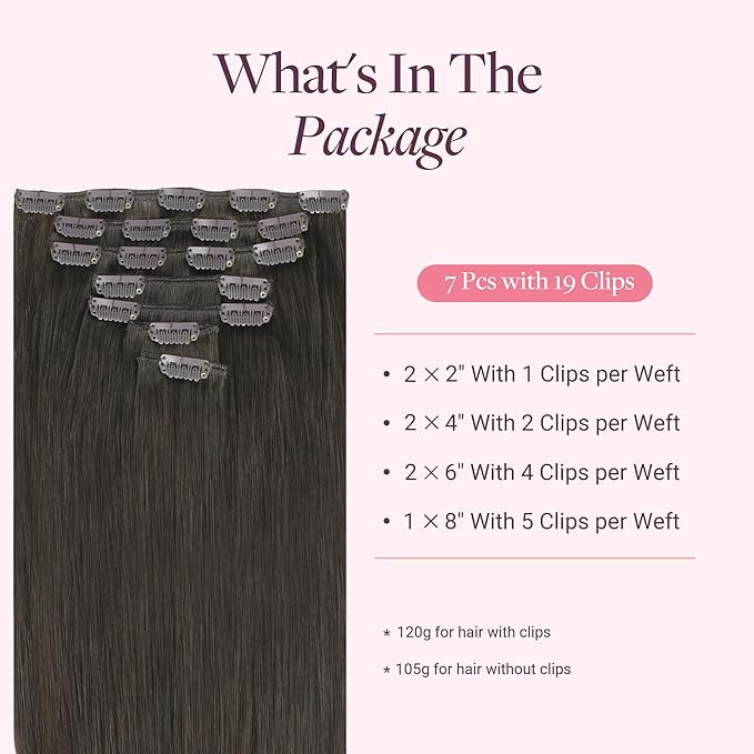 GOO GOO Clip in Hair Extensions Real Human Hair, Remy Human Hair Extensions Clip ins for Women, Natural Human Hair, 18inch 120g 7Pcs, 1C Mocha Brown