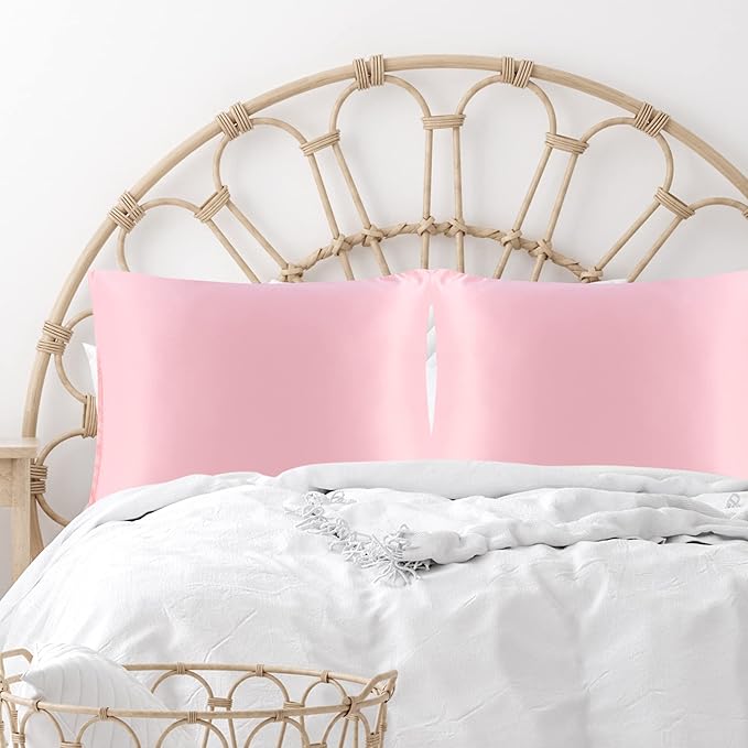uxcell 2 Pack Silk Satin Pillowcase for Hair and Skin, Cool, Silky, Soft Breathable Pillow Cases King Size 20x36 Inch Sateen Pillowcase Pink with Envelope Closure