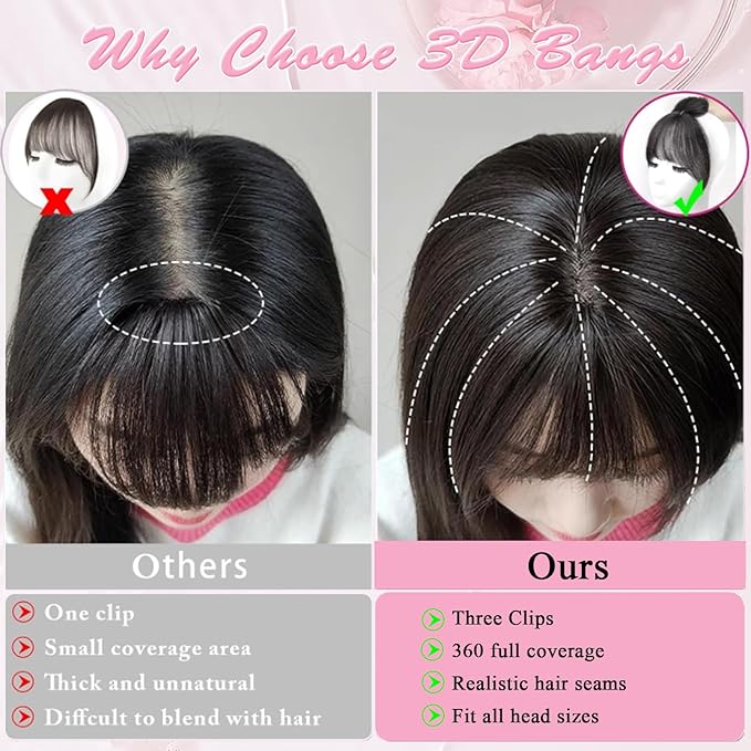 Hair Toppers for Women Real Human Hair Clip in Bangs 360° Cover Remy Human Hair Topper with Bangs for Thinning Realistic Scalp Upgrade Swiss Lace Base Hairpieces Cover Gray Hairy Roots Natural 1B