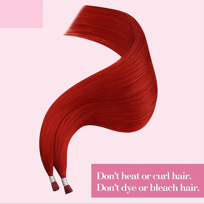 YoungSee Itip Human Hair Extensions Red Itip Hair Extensions Real Human Hair Red 14Inch 40s Tip Hair Extension Cold Fusion Hair Extension Colored for Party Highlights