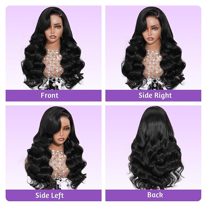 13x4 Full Frontal Wig Skinlike Real HD Lace Wig 200% Density Body Wave HD Lace Wigs Vivid Pre plucked Hairline Bleached Knots Frayed Ends 0.10mm Ultra-thin Invisible Swiss HD Wigs 20 Inch
