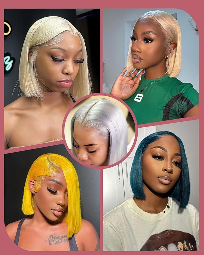 Alididi 613 Blonde Bob Wig Human Hair Straight 13x6 Transparent Lace Front Wigs Human Hair Pre Plucked Glueless Short Bob Wig human hair 180% Density 613 bob wigs for black women 10 Inch