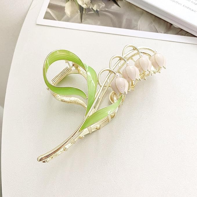 Lily of The Valley Flower Hair Clips, Non-slip Large Metal Hair Clip, Elegant Orchid Hair Clip, Flower Fashion Hair Accessories for Numerous Categories of Hair (pink)