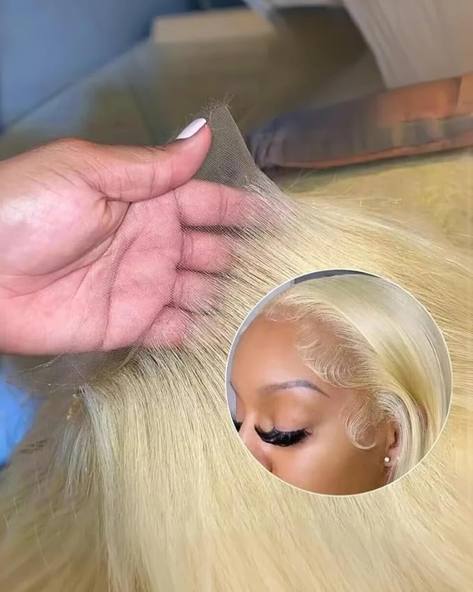 Real Hd 613 13x6 Lace Front Wig Human Hair Straight Pre Plucked Bleached Knots 200% Density 0.10mm Ultra-Thin Invisible Lace Blonde Wig Human Hair For Women 22 Inch