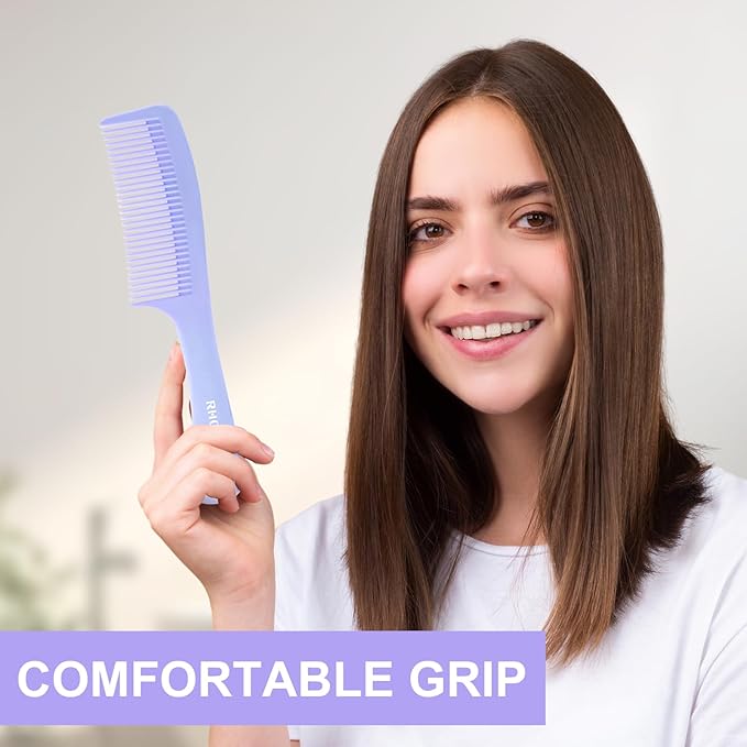 RHOS Medium Tooth Detangling Comb Set for Curly/Straight/Short/Thick Hair, Wet & Dry Use - Pink & Purple