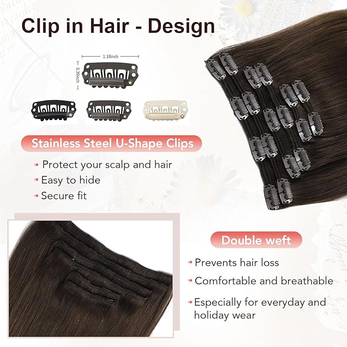 XDhair Human Hair Clip in Extensions 22 Inch 120g 6pcs Balayage Clip in Hair Extension Ombre Hair Extensions Clip ins Dark Brown to Dirty Blonde #2/6/18