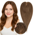 Real Human Hair Toppers for Women 3.54"*4.72" Silky Base 150% Density No Bangs Adjustable Parting Clip-In Topper Hairpieces for Women with Thinning Hair 12 Inches Medium Brown
