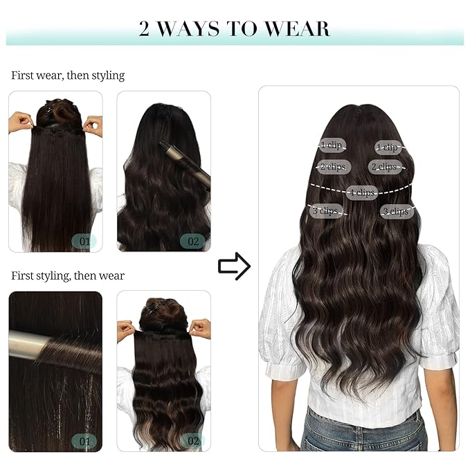 DOORES Human Hair Extensions Clip in, Medium Auburn 16 Inch 7pcs 120g, Remy Thick Natural Silky Straight Extensions for Women