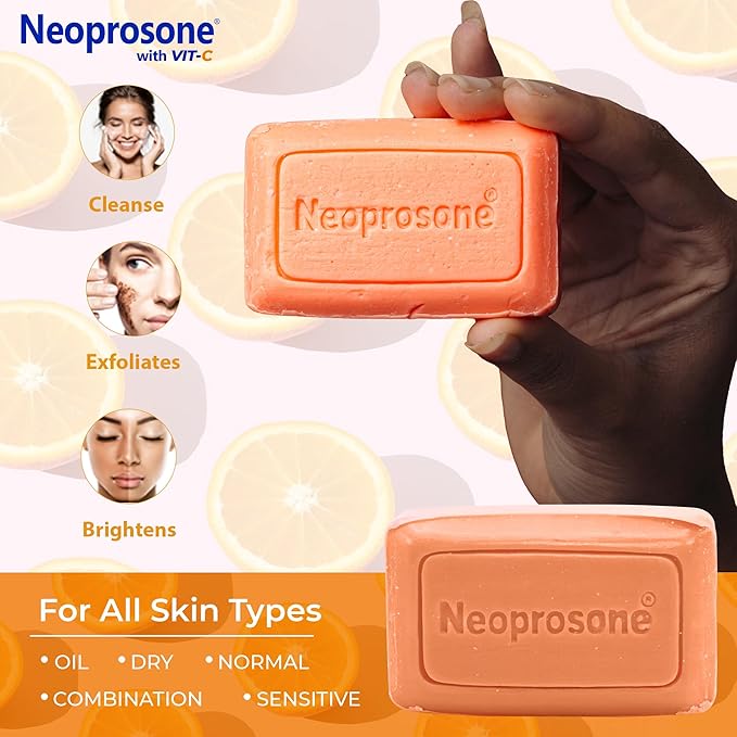Neoprosone Skin Brightening Soap, 2.82 oz / 80 g, Hyperpigmentation Soap, Cleansing Bar, Fade Dark Spots on Knees, Elbows, Face, Private Areas, with Vitamin C and Castor Oil