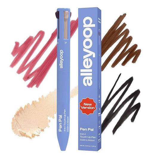 Alleyoop Pen Pal Touch-Up 4-in-1 Makeup Pen, Make A Mauve (Light - Medium) - Travel Make Up Set with Eyeliner, Brow Pencil, Highlighter & Lip Liner - High-Pigment Formula, Easy & Smooth Application