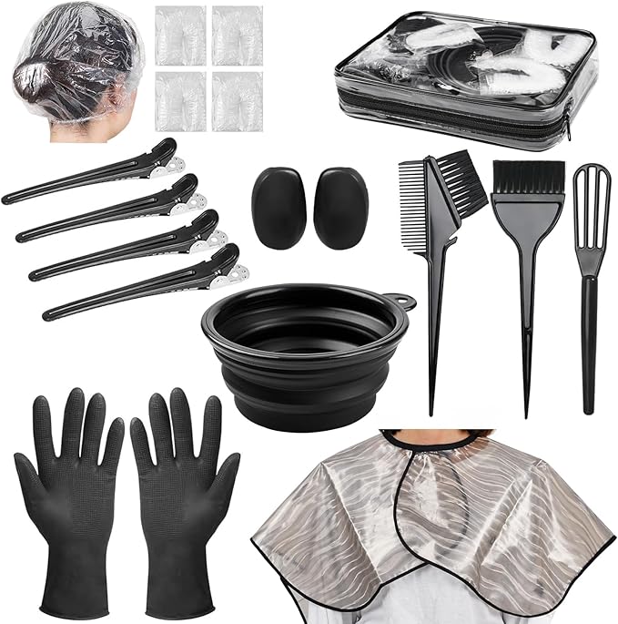 19 Pcs Professional Hair Bleach Kit Hair Coloring Products with Hair Dye Brush, Hair Color Bowl, Hairclips, Applicator, Earmuffs for Hair Highlighting and Hair Coloring at Home