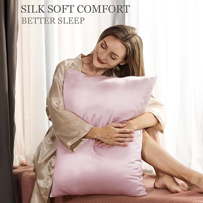 Adubor 100% Silk Pillowcase - Mulberry Silk Pillow Cases, 23 Momme 6A Grade Fibers, Silk Pillow Case for Hair and Skin Health, with Hidden Zipper (Standard 20''×26'', Pink, 1PC)