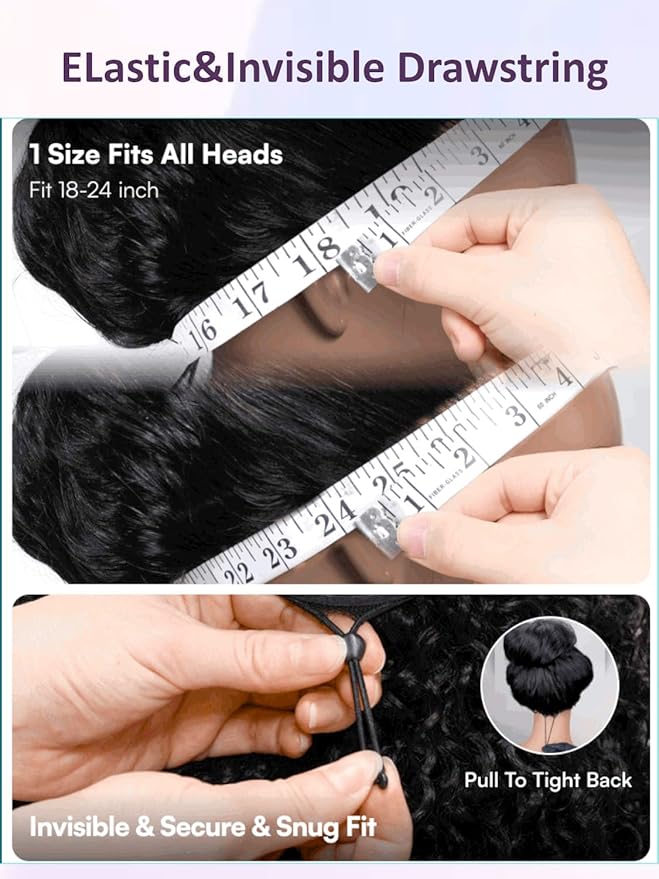 YIROO Bye Bye Knots Glueless Water Wave and Jerry Curly Drawstring Wig Human Hair, 7x5 Pre Cut Lace Front Glueless Wigs Pre Bleached Pre Plucked Wear and Go Wig for Women 150% Density 22Inch
