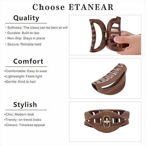 4Pcs Cloud Claw Clips for Women, 4.1" Non-Slip Strong Hold Hair Claws, Unbreakable TPEE-Silicone Blend, Large Bendable Cozy Hair Clip for Thin/Thick/Curly Hair, All-Day Comfort Matte Jaw Clip
