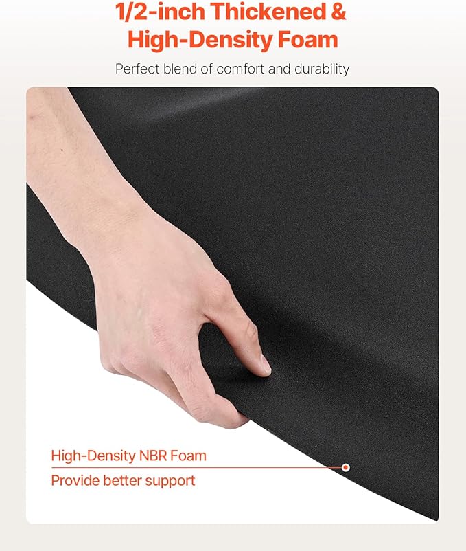 VEVOR Salon Mat for Hair Stylist, 3 x 5 FT Semi-Circle Salon Chair Mat, 1/2-inch Thickened Anti Fatigue Barber Shop Floor Mat with Round Cut Out, Easy-to-Clean PVC Surface & Anti-Trip Beveled Edges