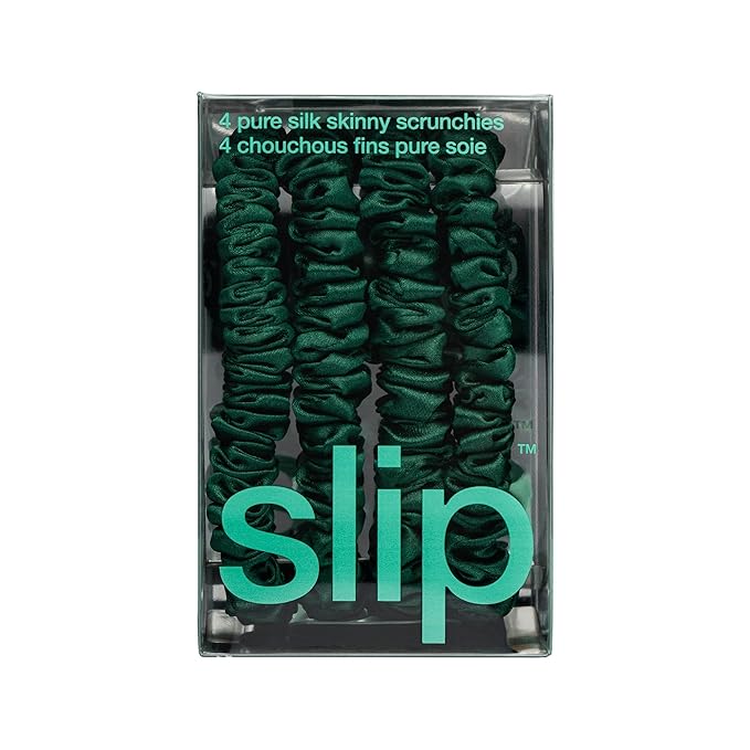 slip Skinny Scrunchies: Anti-Crease, Anti-Breakage Slipsilk™ Design Protects Delicate Hair | Includes 4 Pure Silk Scrunchies: Forest