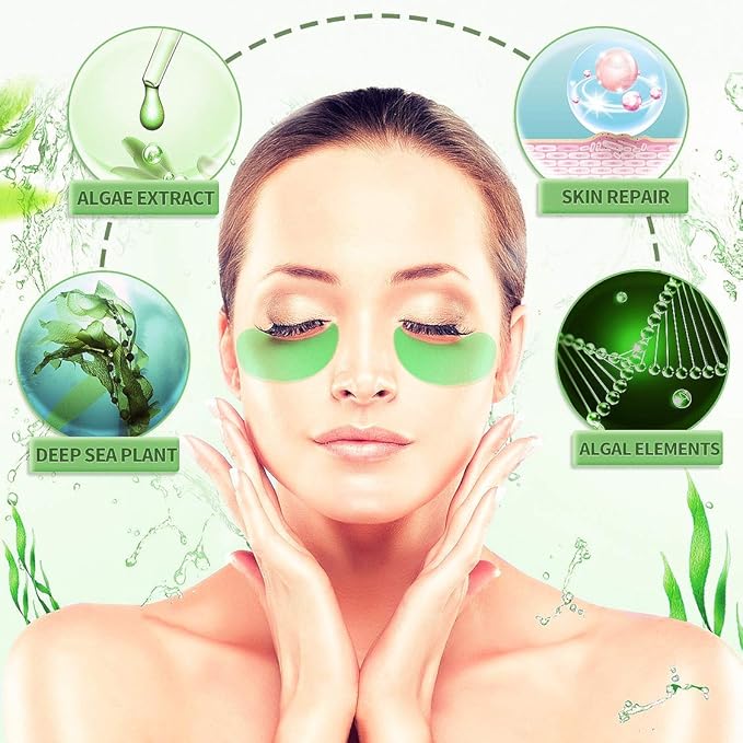 Seaweed Under Eye Masks, Moisturizing, Nourishing, Improving Dark Circles, Whitening, Wrinkles, Provides Protein, Vitamins, Collagen, Hyaluronic Acid, 30 Pairs