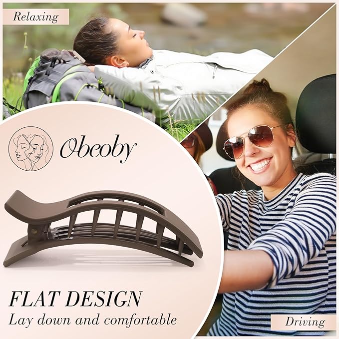 Obeoby 8 PCS Flat Hair Clips for Women, Medium Lay Flat Claw Clips for Thick Thin Hair French Hair Accessories Barrettes