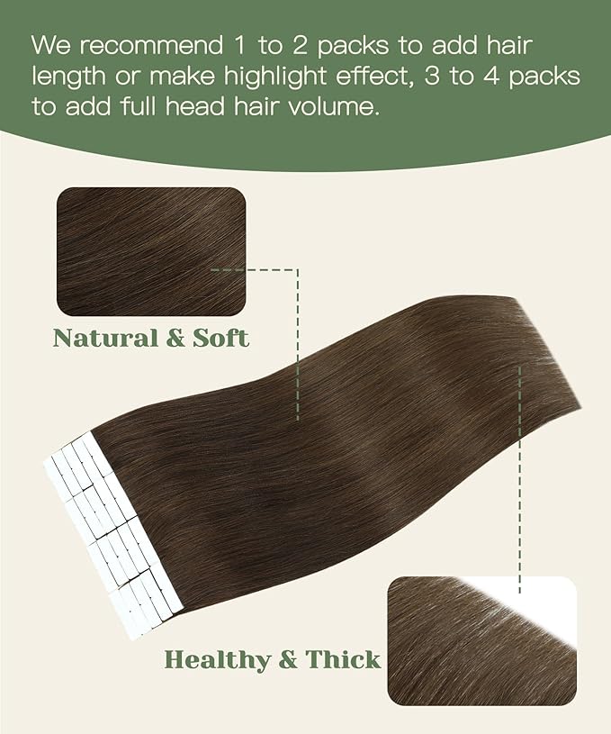 SURNEL Invisi Edge Tape in Hair Extensions #4 Chocolate Brown Injected Tape in Extensions Human Hair 16 Inch 20 Pcs 35g(#4,16)