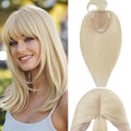 Rich Choices Real Human Hair Topper for Women With Bang - 100% Remy Hair for Thinning Hair, Clip in Silk Base, 12 Inch #60 Platinum Blonde