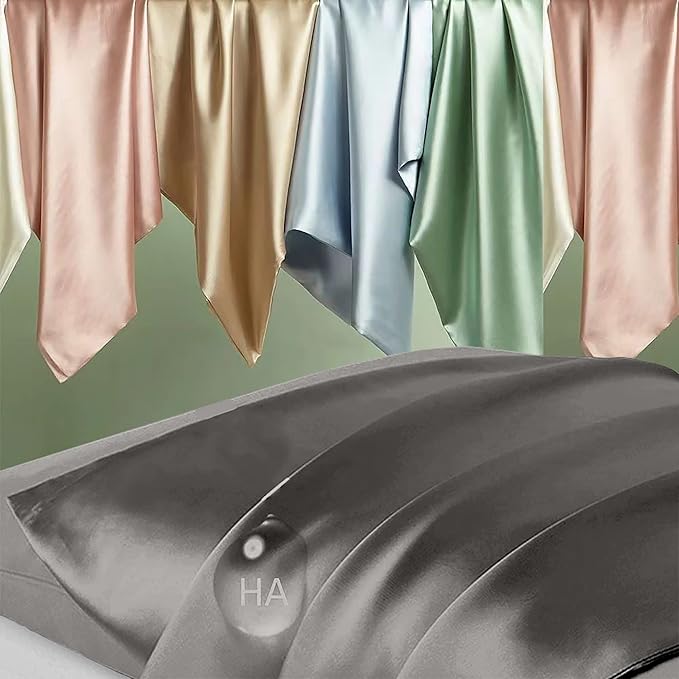 Silk Pillowcase for Hair and Skin, Mulberry Silk Pillow Cases Standard Size, Anti Acne Cooling Sleep Both Sides Natural Silk Satin Pillow Covers with Hidden Zipper, Gifts for Women Men, Dark Gray