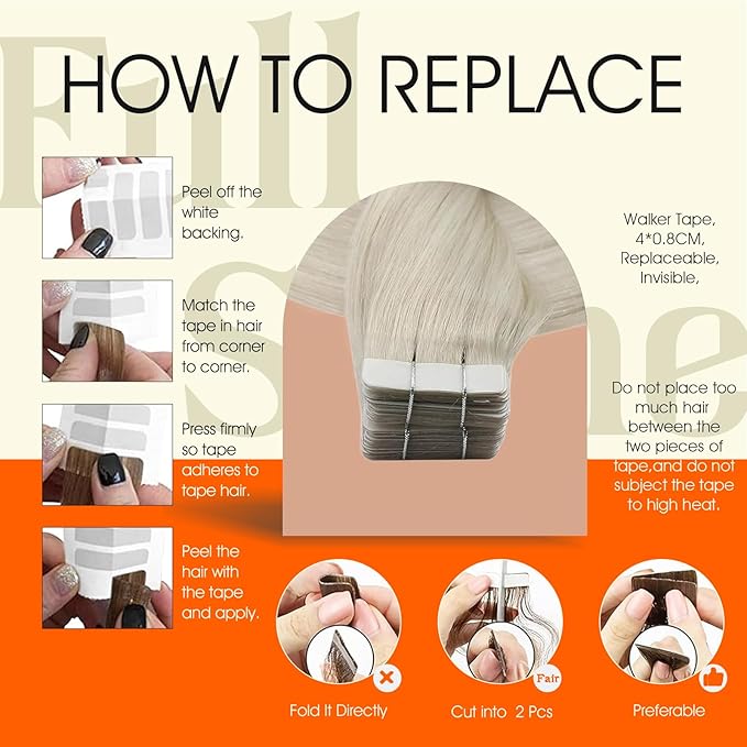 Full Shine Tape in Hair Extensions Straight Remy Tape ins Human Hair Extensions White Blonde Natural Seamless Extension 12Inch 30G 20Pcs Add Volume for Natural Look
