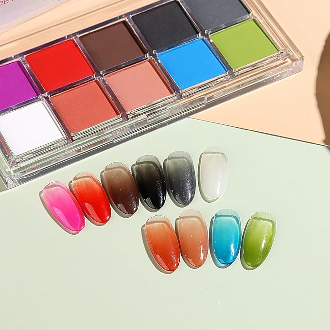 10 Colors Solid Neon Phosphor Nail Powder Set Fluorescent Gradient Iridescent Pigment Powder Glitter Dust Kit for Gel Polish Nail Art Decorations