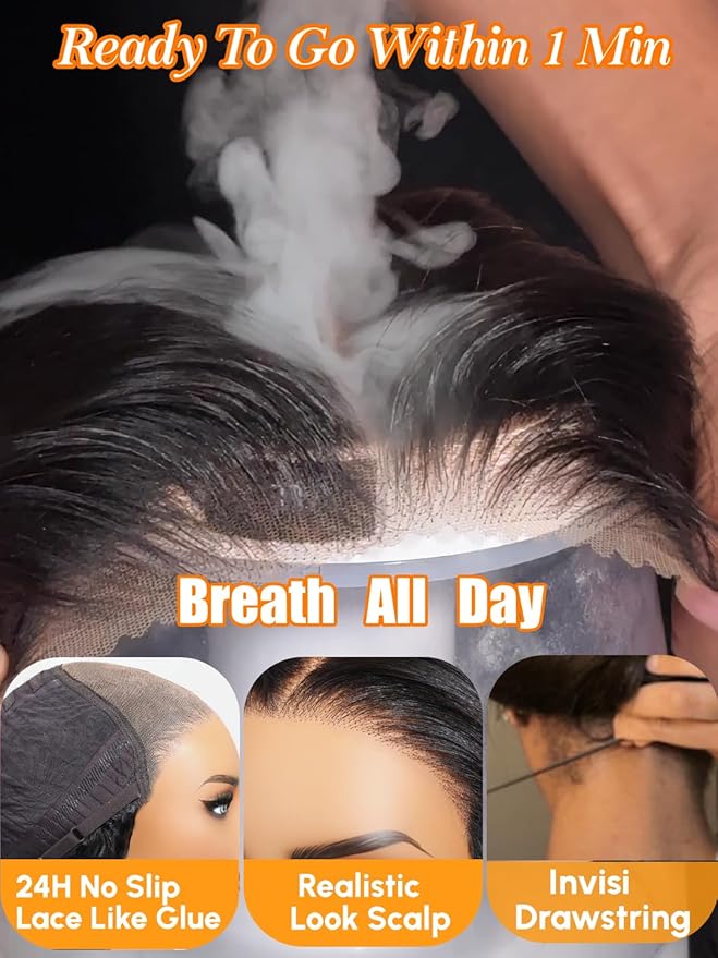 Julia Hair Bye Bye Slip Wig Feathered Layer Side Part Human Hair Wig 200% Density 7X5 Pre Cut Lace Closure Loose Body Wave Wigs Pre Everything Glueless with Secure Silicone Strips Drawstring 18 Inch