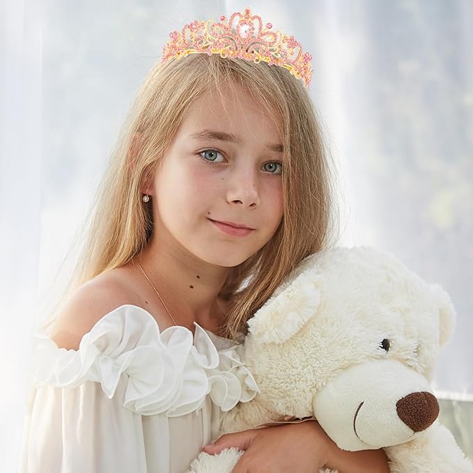 Didder Gold Pink Tiara and Crowns - Elegant Prom Tiara for Women and Girls - Bridal, Birthday, Halloween Party