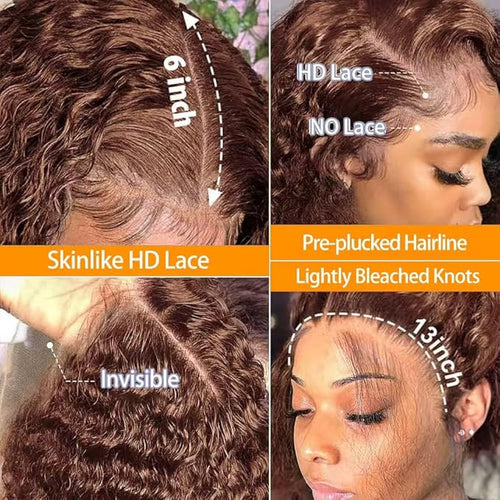 30 Inch Lace Front Wig Human Hair, 250% Density SKINLIKE Real HD Lace Wig 13x6 Full Frontal 0.10mm Ultra-thin Pre-Plucked Bleached Knots Invisible Lace Chocolate Brown Deep Wave Human Hair Wigs