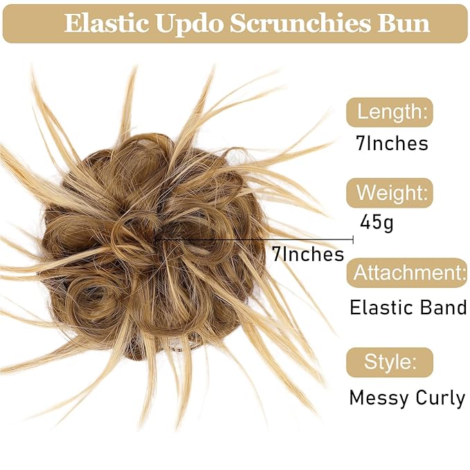 HMD Tousled Updo Messy Bun Hairpiece Hair Extension Ponytail with Elastic Rubber Band Updo Ponytail Hairpiece Synthetic Hair Extensions Scrunchies Ponytail Hairpieces for Women (27H22)