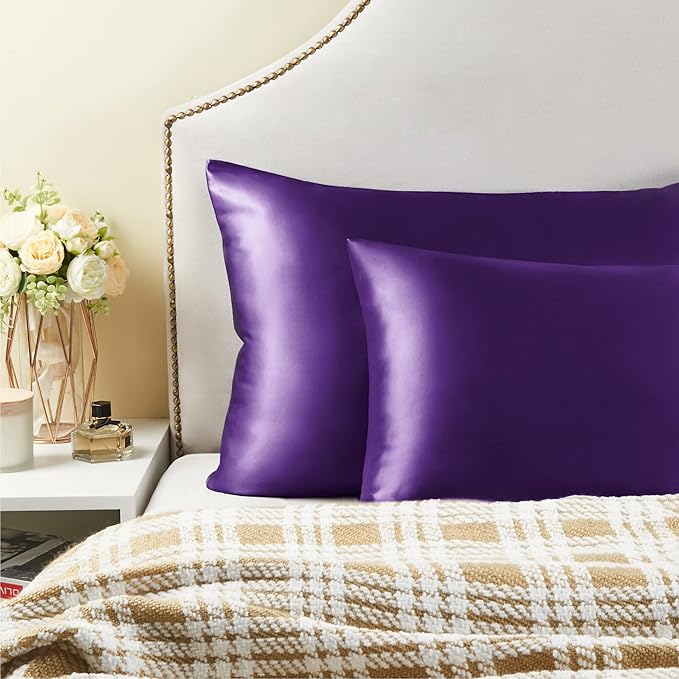 BEDELITE Satin Pillowcase for Hair and Skin, Super Soft and Cooling Similar to Silk Pillow Cases 2 Pack with Envelope Closure, Gift for Women Men(20"x30" Queen Size, Plum Purple)
