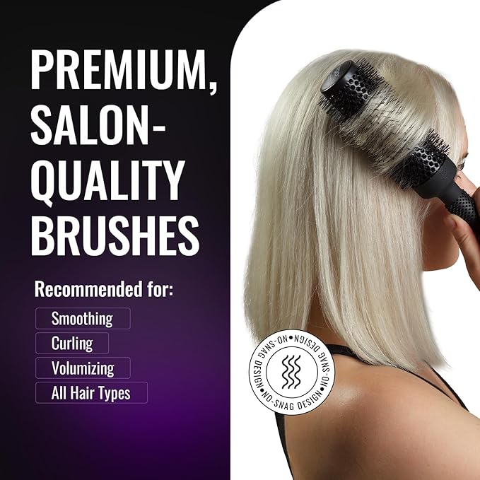 ERGO Ceramic Ionic Round Brush for Blow Out - Salon Quality Hair Brushes for Women - Roller Brush for Blow Drying, Wet and Dry Hair Styling, Volumizing Hair Care - ER33: 1.25"