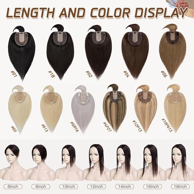 Rich Choices Real Human Hair Toppers for Women With Bang 100% Remy Human Hair Topper for Thinning Hair Clip in Silk Base Hair Topper 10 Inch GREY
