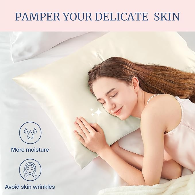 BEDELITE Satin Pillowcase for Hair and Skin, Super Soft and Cooling Similar to Silk Pillow Cases 2 Pack with Envelope Closure, Gift for Women Men(20"x26" Standard Size, Beige)