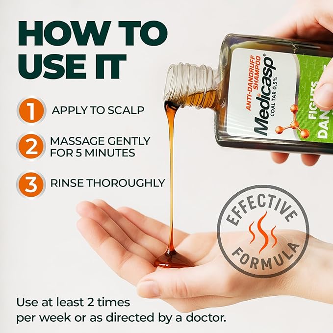 Medicasp Coal Tar Anti-Dandruff Shampoo, Alleviates Symptoms from 1st Wash, Treats Psoriasis, Seborrheic Dermatitis & Itchy Dry Scalp, Fights the Root Cause of Dandruff, Flakes Shampoo, 6 fl oz