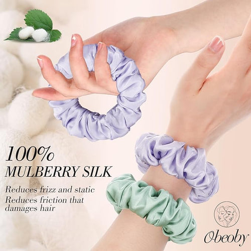 4Pcs Mulberry Silk Hair Scrunchies, Silk Hair Ties for Hair Sleep for Frizz Breakage for Women Girls