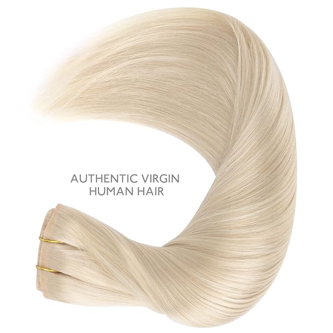 WENNALIFE Seamless Clip In Hair Extensions Human Hair, 22 Inch 150g 7pcs Platinum Blonde Real Hair Extensions Clip in Human Hair Invisible PU Skin Weft Natural Remy Human Hair Extensions
