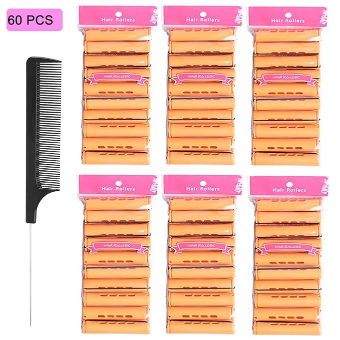 60pcs Perm Rods Set for Natural Hair Cold Wave Rods Hair Rollers for Women's Long Medium short Hair Curler Styling DIY Hairdressing Tools（Orange）