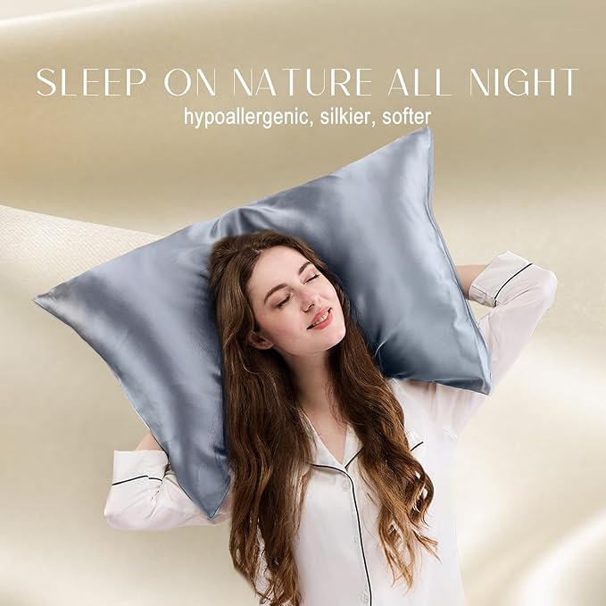ZIMASILK 100% Pure Mulberry Silk Pillowcase for Hair and Skin Health,Soft and Smooth,Both Sides Premium Grade 6A Silk,600 Thread Count,with Hidden Zipper,1pc (Queen 20''x30'',Slate Blue)
