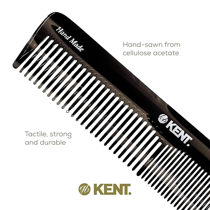 Kent 16T Black Graphite Fine and Wide Tooth for Daily Grooming, Handmade Styling Comb for All Hair Types, Wet or Dry Hair Detangling Comb for Men and Women, Saw Cut Hand Polished, Made in England