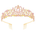 Didder Gold Pink Tiara and Crowns - Elegant Prom Tiara for Women and Girls - Bridal, Birthday, Halloween Party