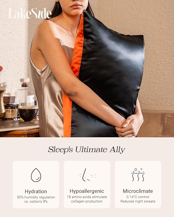 Oriental Lakeside® 100% Pure 22 Momme Mulberry Silk Pillowcase with Envelope Closure - Nighttime Skincare & Hair Care Hydrating Pillow Cover
