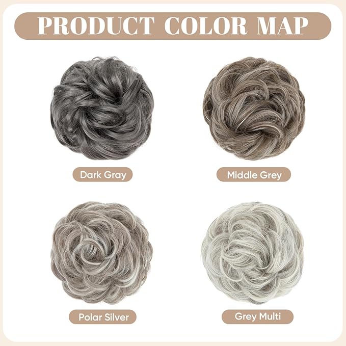 SARLA 2PCS Grey Messy Hair Bun Hair Pieces Wavy Curly Synthetic Updo Fake Scrunchies Ponytail Extension for Women 171#