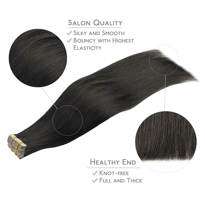 WENNALIFE Tape in Hair Extensions Human Hair, 20pcs 30g 10 inch Natural Black Remy Hair Extensions Straight Human Hair Tape in Extensions Skin Weft Tape Extensions Human Hair