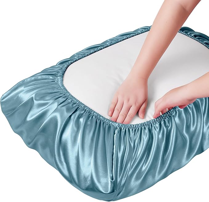 Manyshofu Satin Pillowcases for Hair Protection - 2Pcs Blue Pillow Cases, Elastic Band Standard & Queen Satin Pillowcases Luxury Silky Pillow Cases Travel Pillow Covers